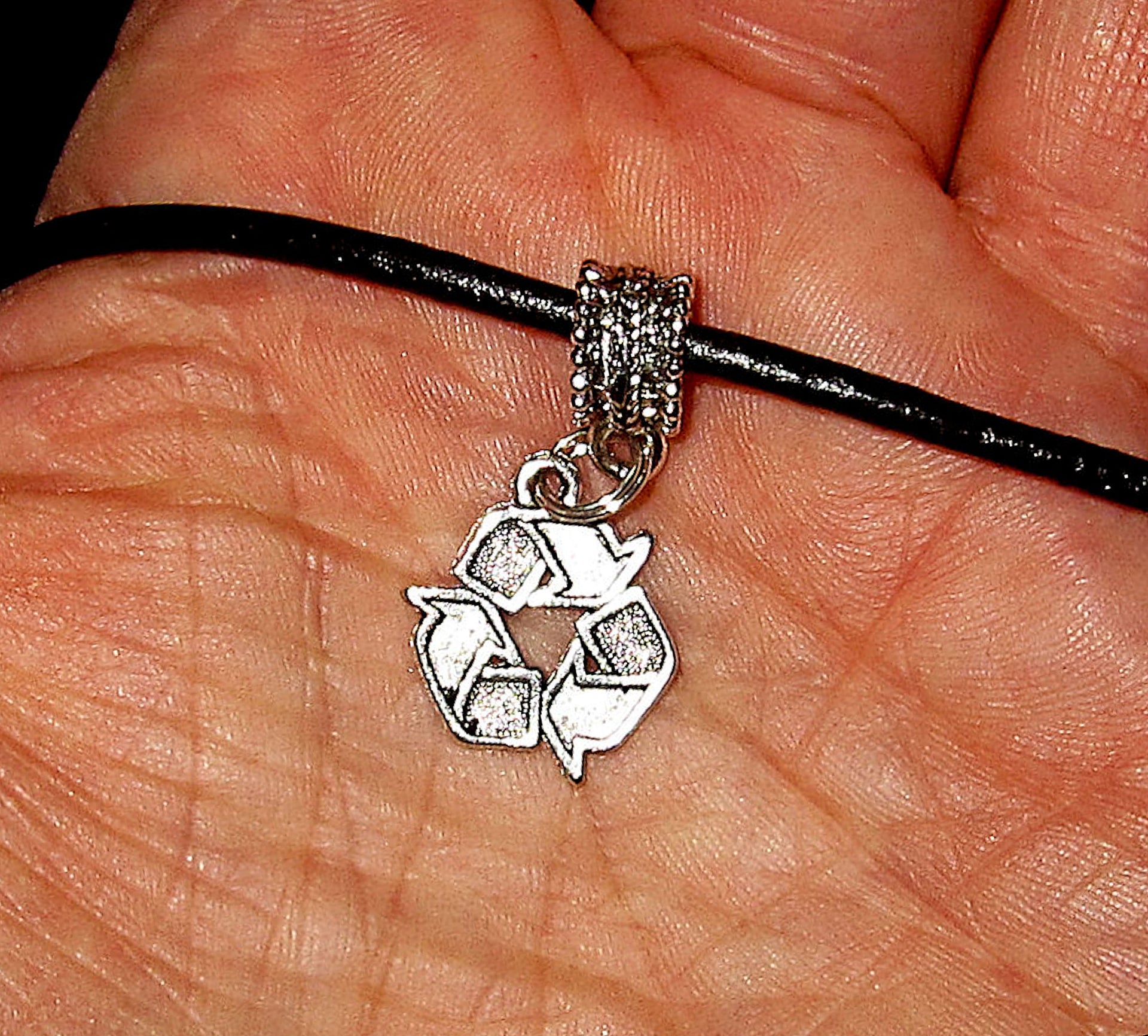 spiritual earthy simple silver pendants sterling silver plated euro style recycle symbol