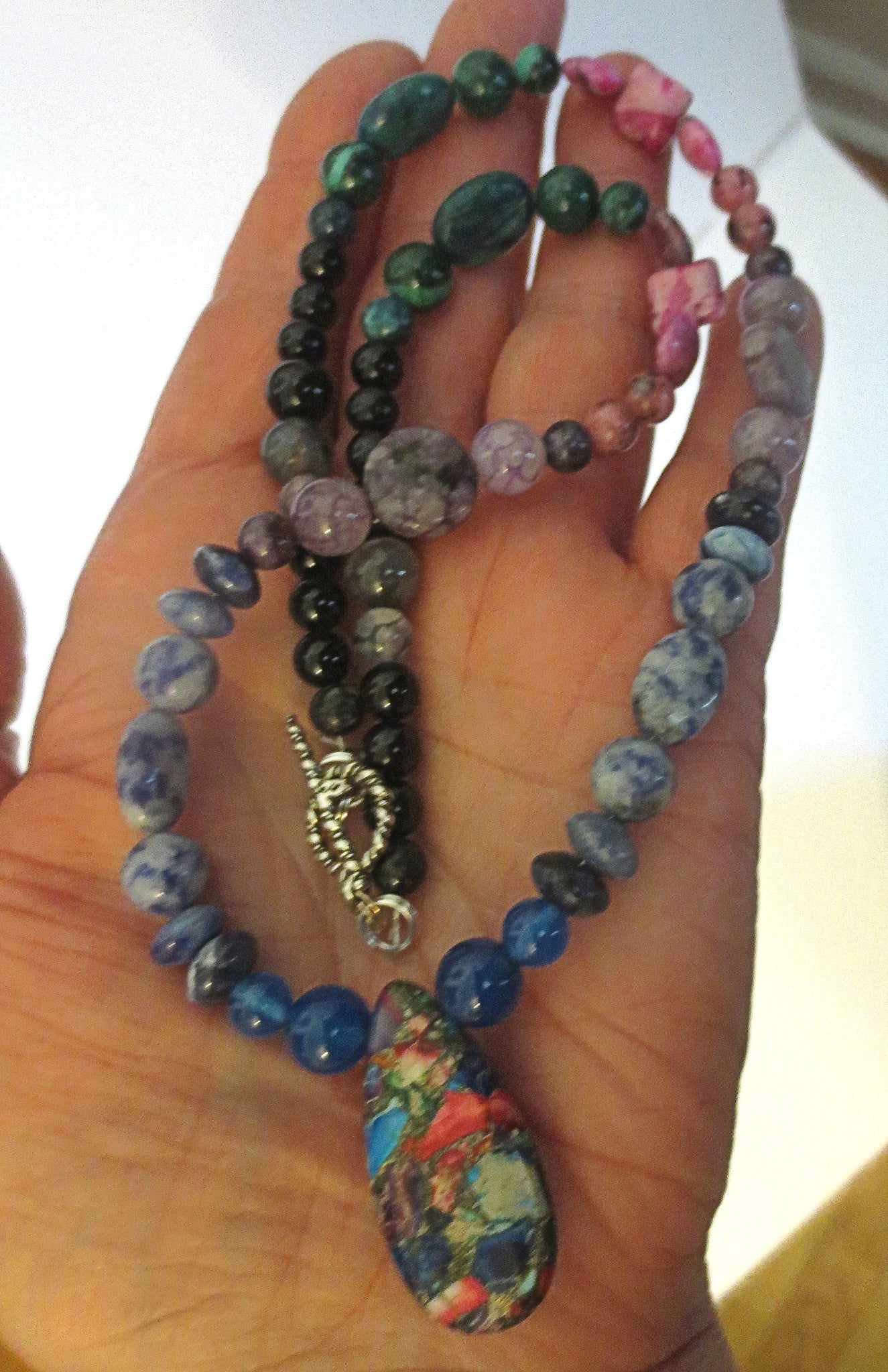 sea sediment jasper tear drop statement gemstone necklace