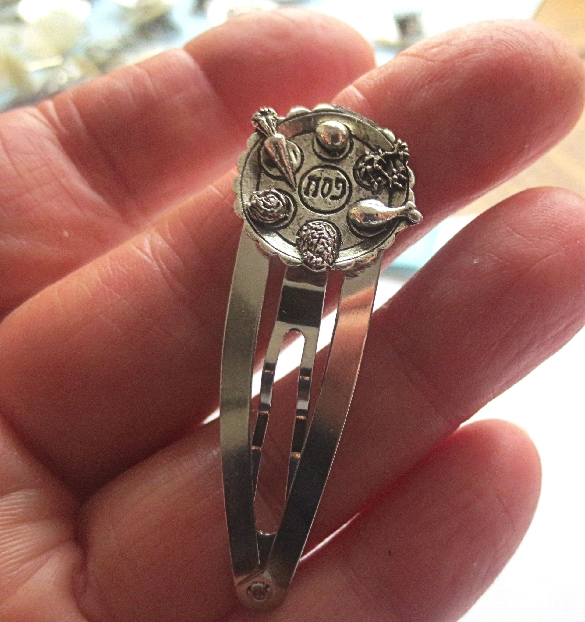 kippah clip with judaica charm handmade