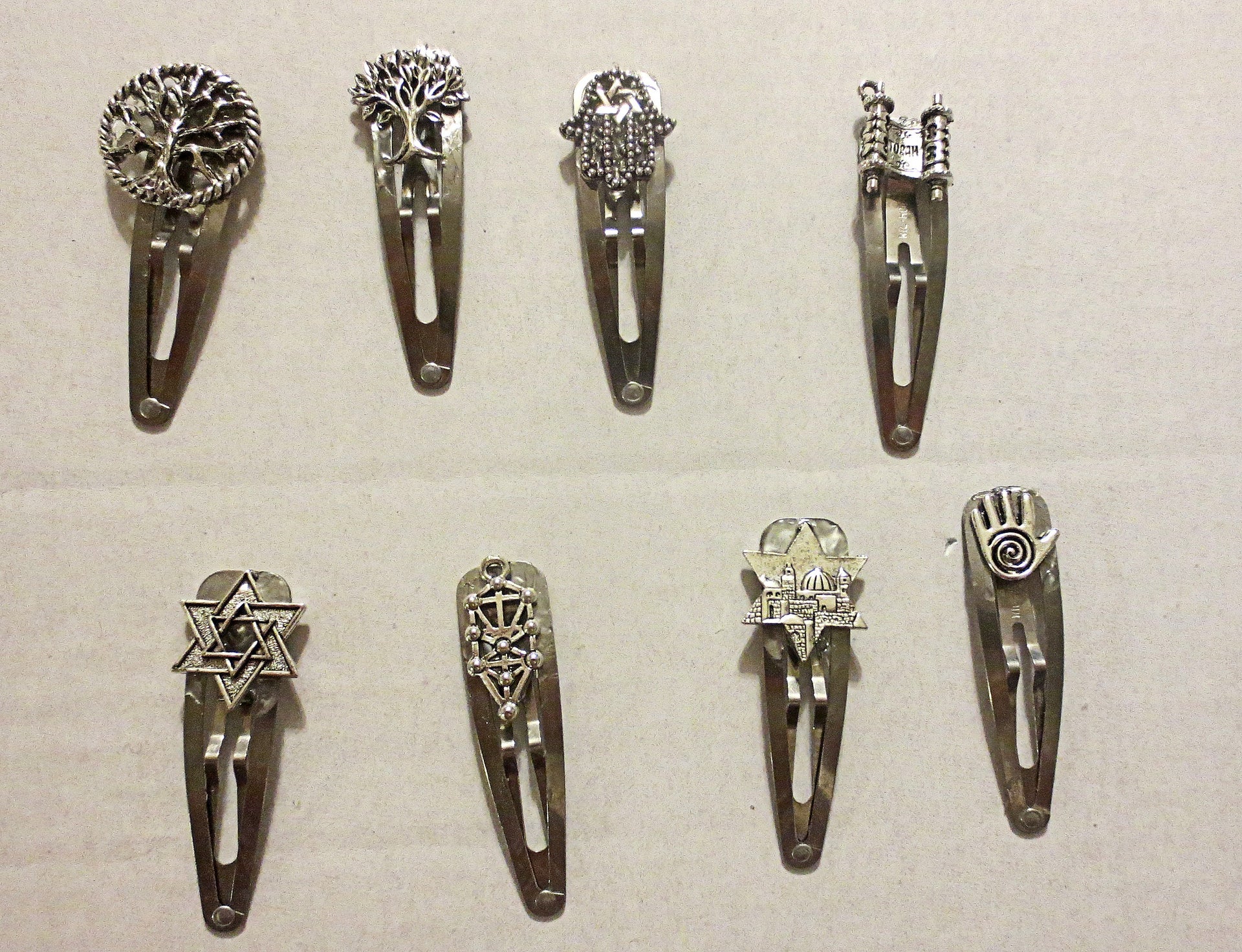 kippah clip with judaica charm handmade