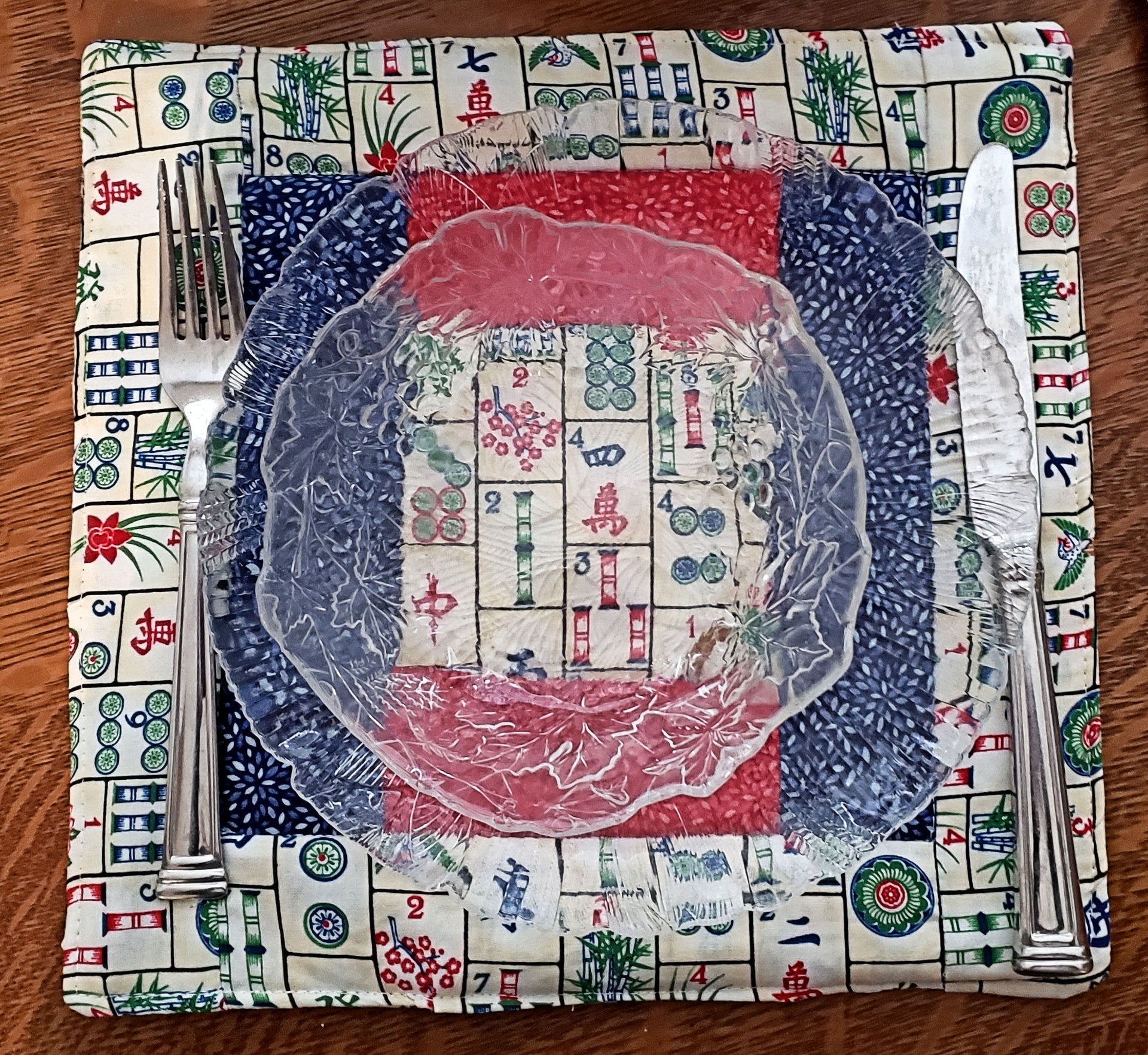 mahjong quilted reversible insulated place mats set of 2 great colors chinese mah jong game