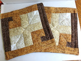 quilted place mats calico browns golds set of 2 reversible insulated