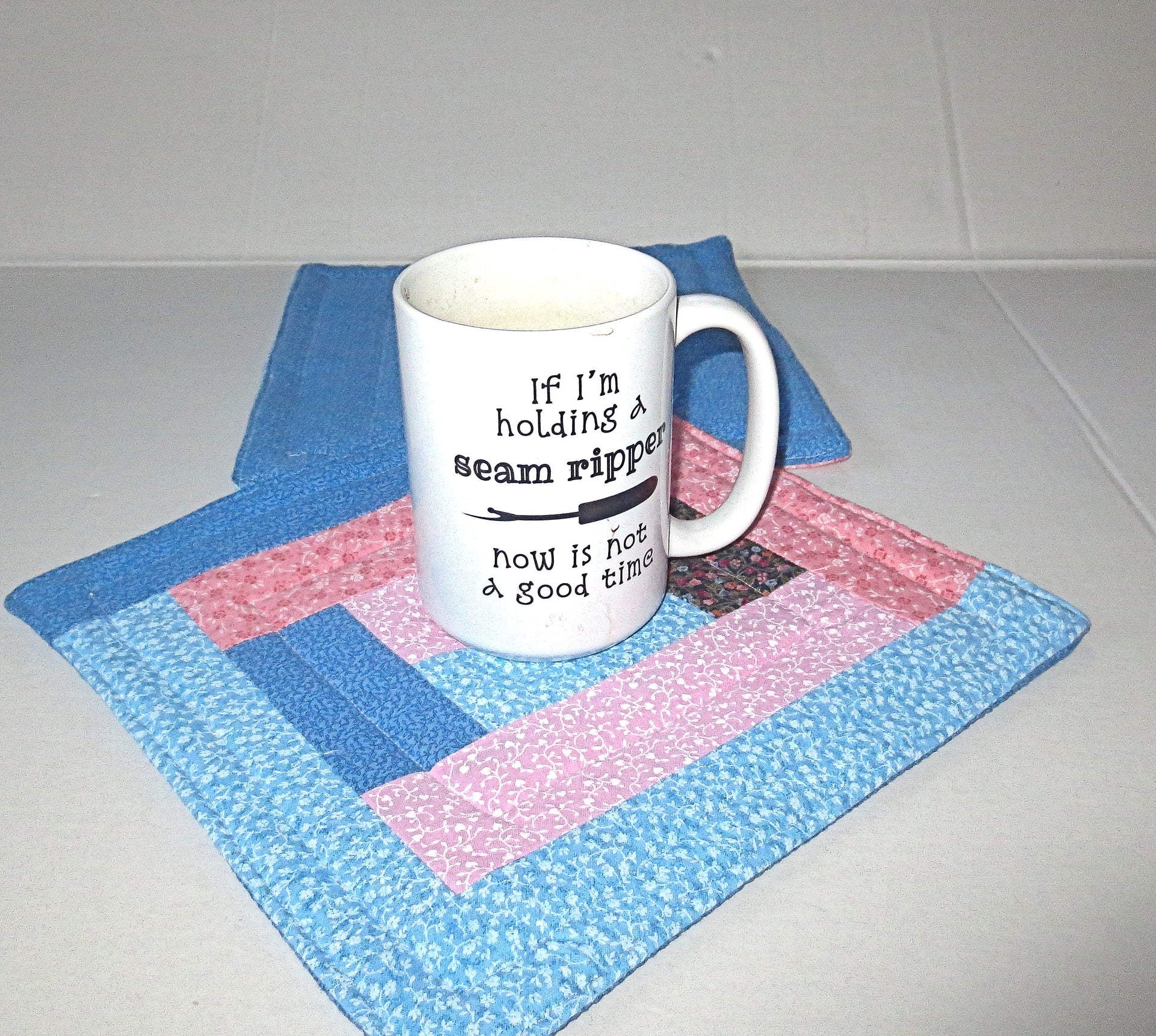 pink blue calico quilted reversible mini mats set of 2 insulated snack place mats