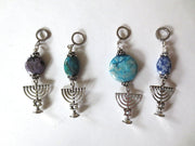 hanukkah menorah with beautiful gemstone pendant all sterling silver