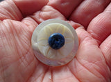 pin or brooch mother of pearl button one of a kind double mop blue agate