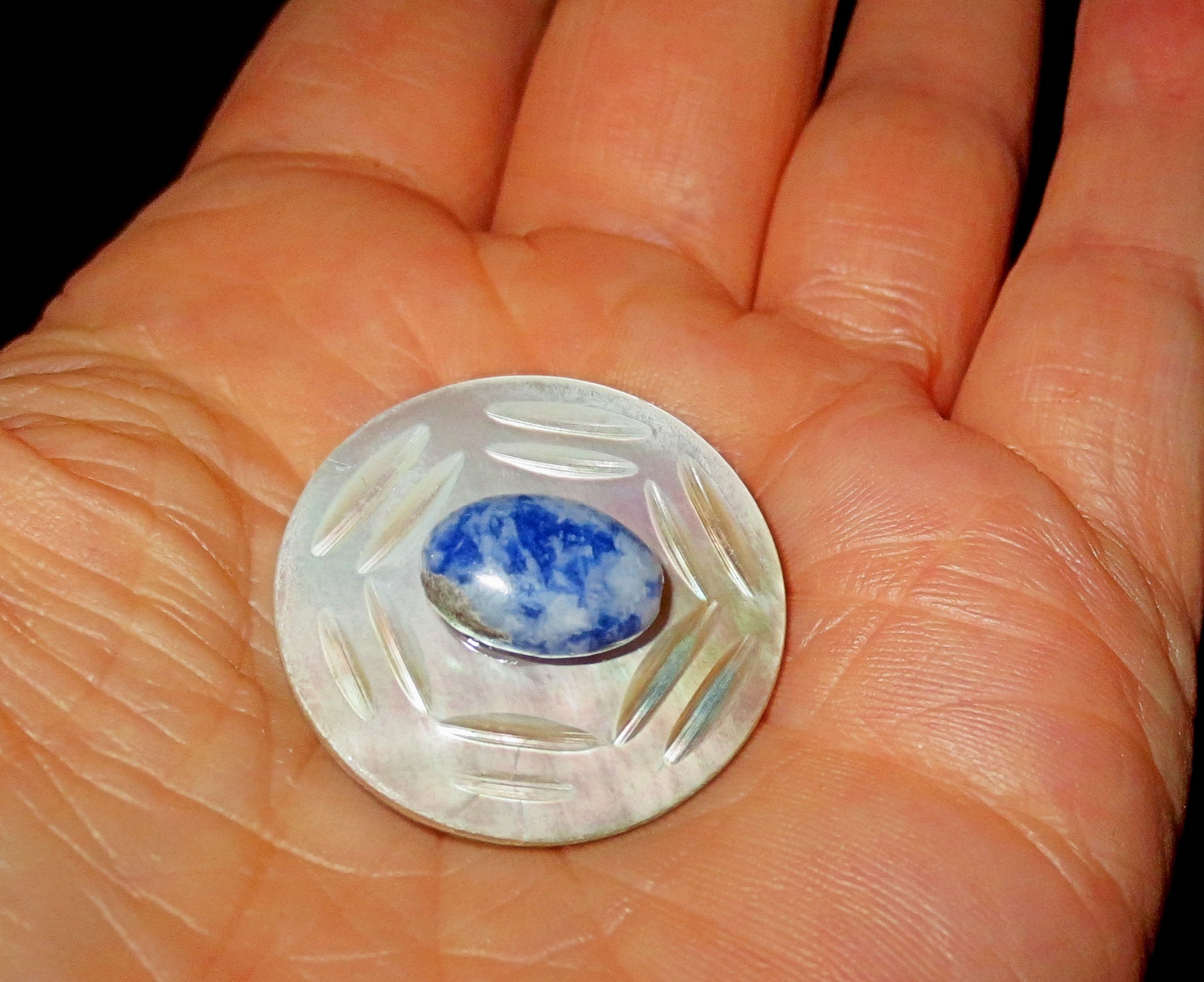 pin or brooch mother of pearl button one of a kind