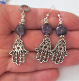 hamsa filigree pendant and earrings star of david jewelry set gemstone choice sterling silver regular ear wires / purple leopdite