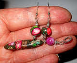 sea sediment jasper cylinder pendant and earrings set lots of pink