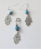 hamas filigree pendant and earrings set turquoise gemstones