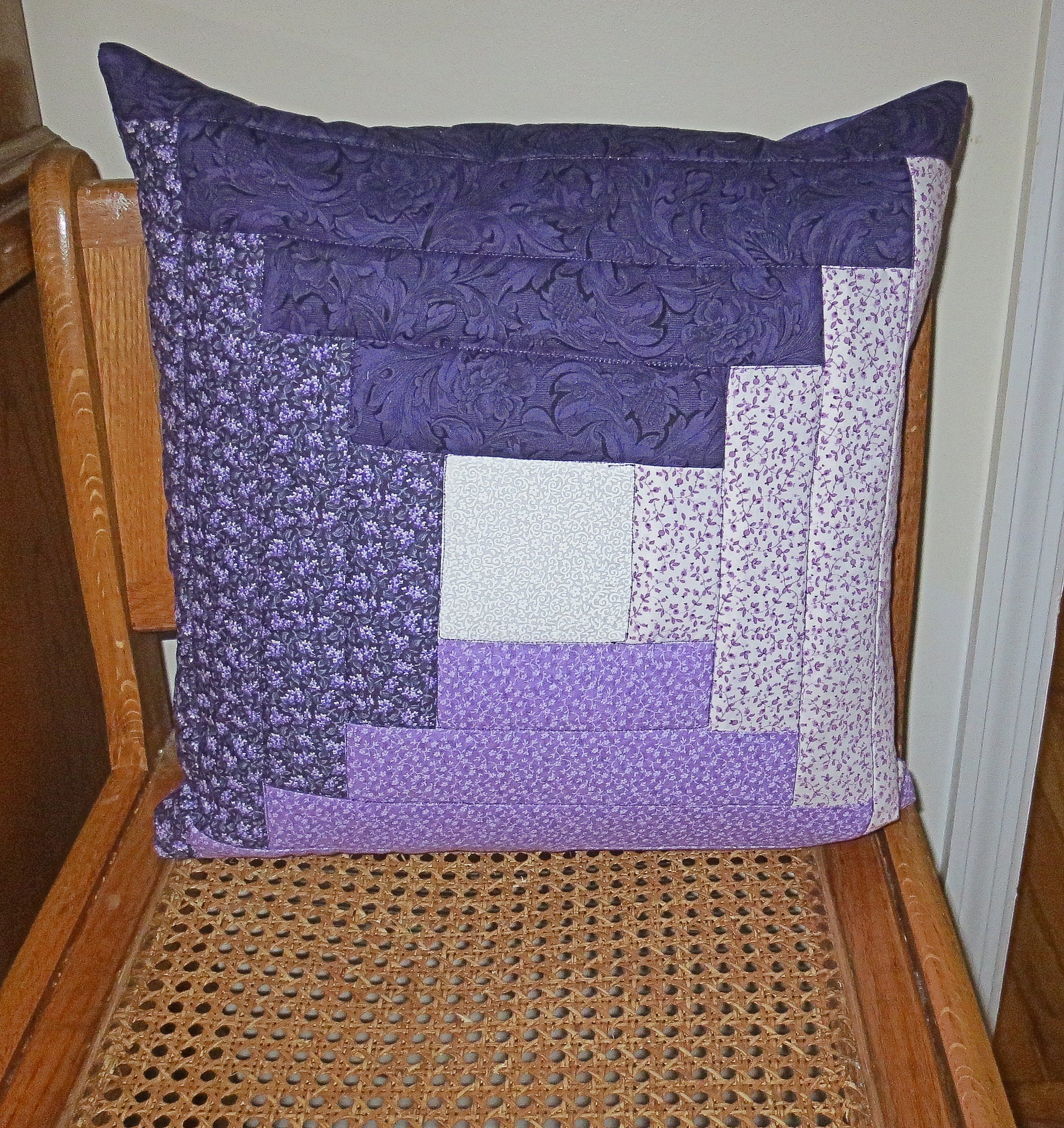 purple calico patchwork quilted pillow cover log cabin design lavender lilac great colors