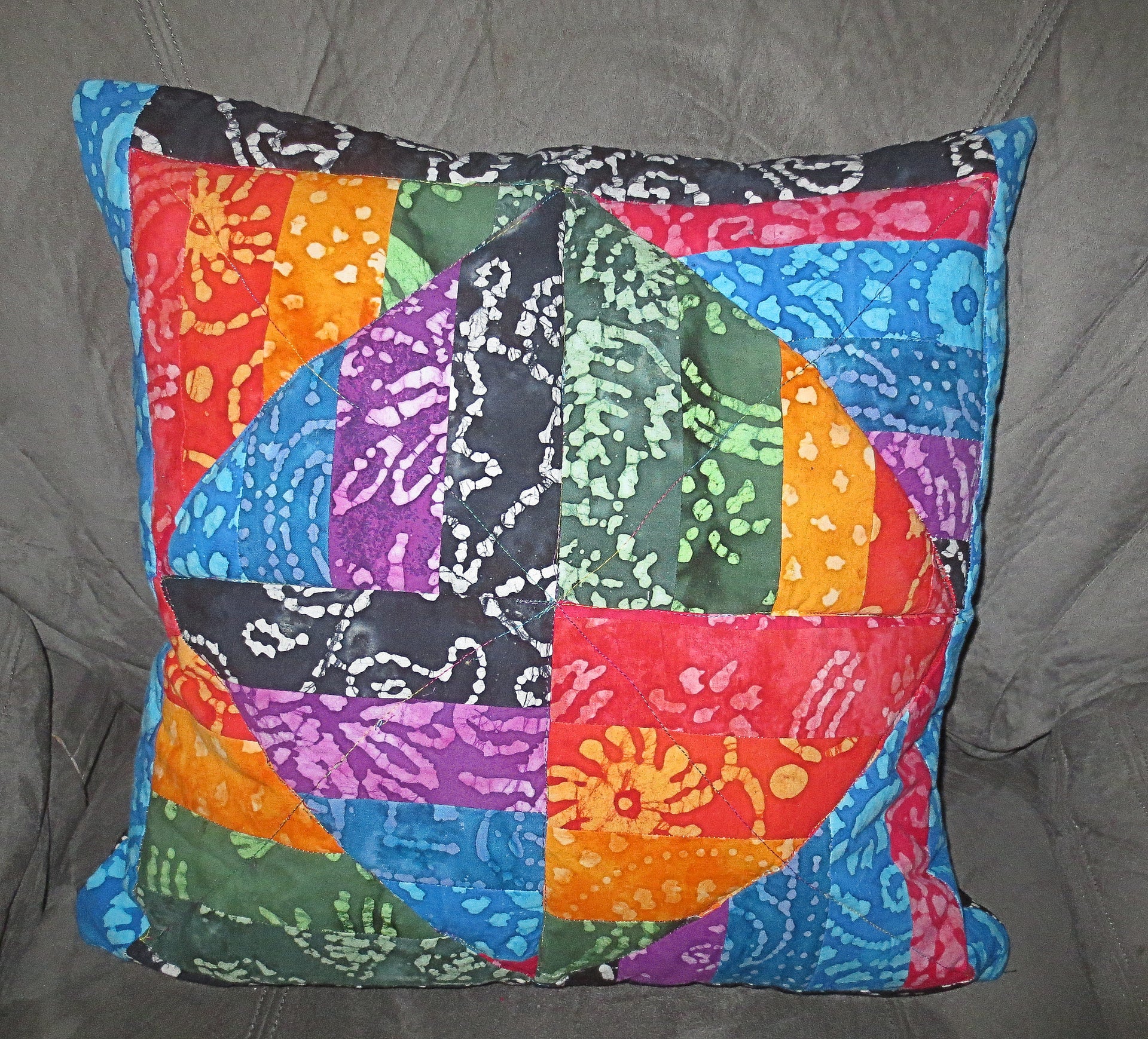batik colorful pillow cover squares triangles rhombus design reversible.
