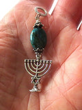 hanukkah menorah with beautiful gemstone pendant all sterling silver azuirte malachite