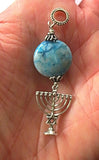 hanukkah menorah with beautiful gemstone pendant all sterling silver blue crazy lace agate