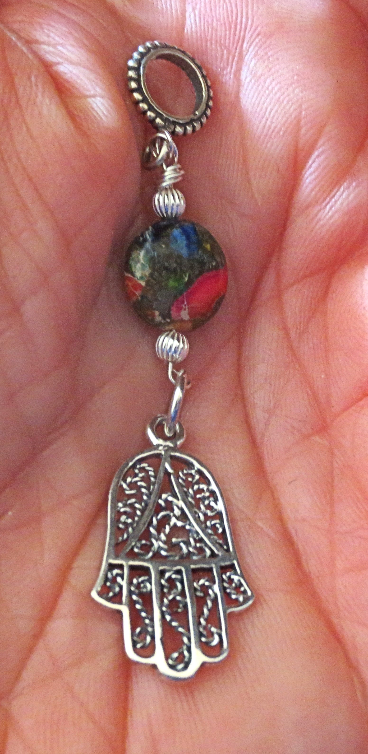 sterling silver hamsa charm pendant euro style 3 style choices sea sediment jasper