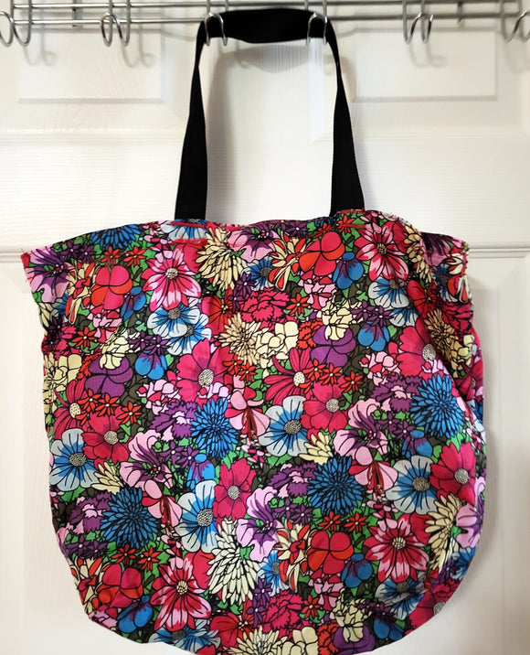 Multi-floral nylon lightweight tote bag