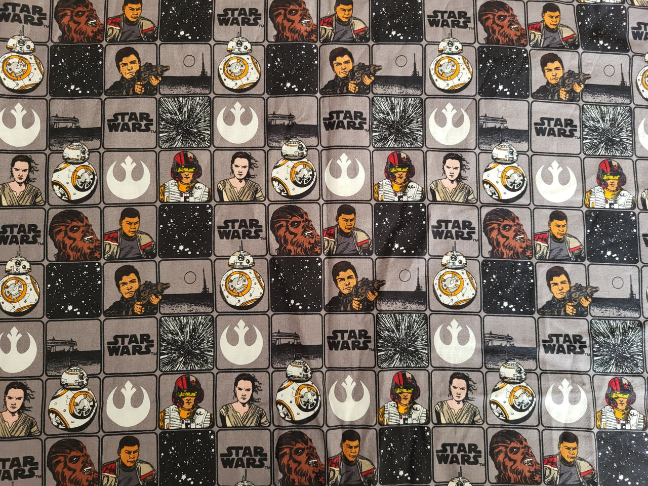 Star wars Episode VII block characters cotton quilting fabric Chewie Ray BB8 Poe BHY x 43"w