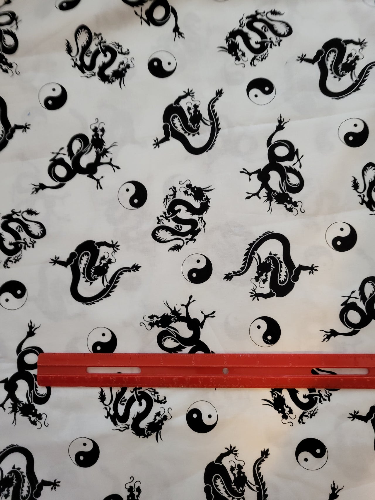 Asian Dragons Ying Yang black white cotton fabric bhy x 48" wide martial arts