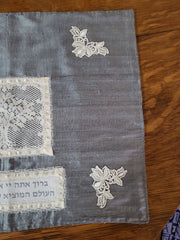 Silver silk challah cover