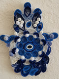 Quilled Hamsa blue and white