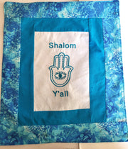 blue batik Shalom y'all Hamsa banner