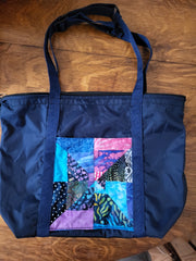 batik pocket navy blue tote bag handmade