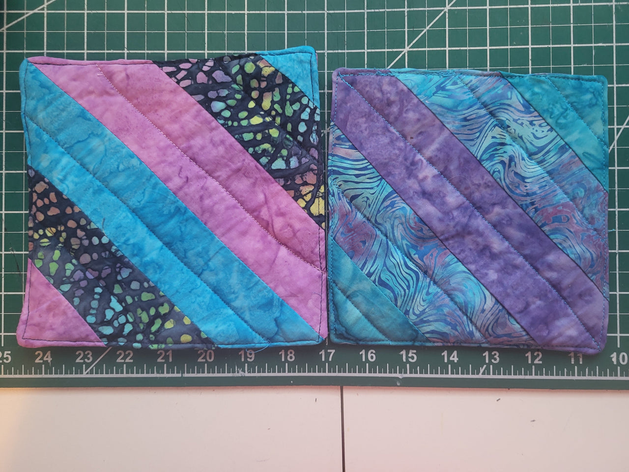 Batik striped quilted mini mats or mug rugs