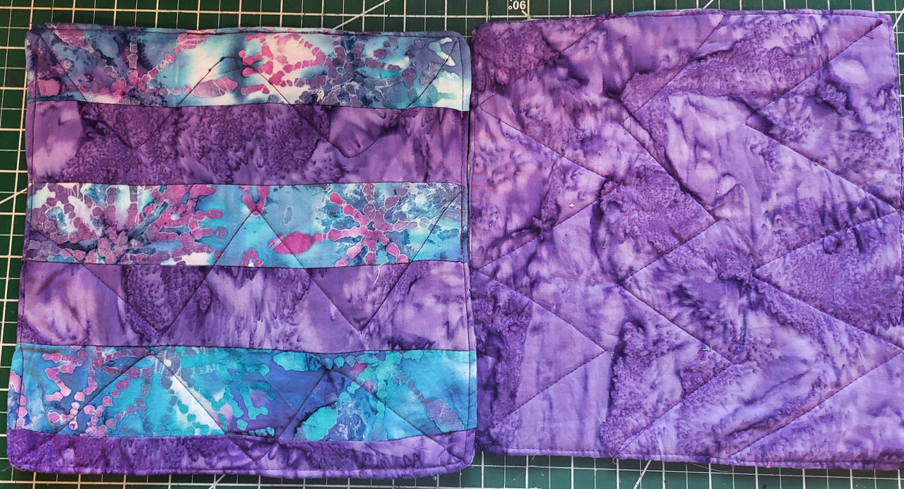 Batik striped quilted small placemats reversible