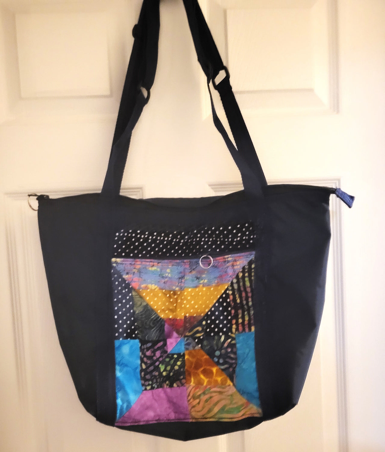 Bohemian Batik pockets navy blue tote bag