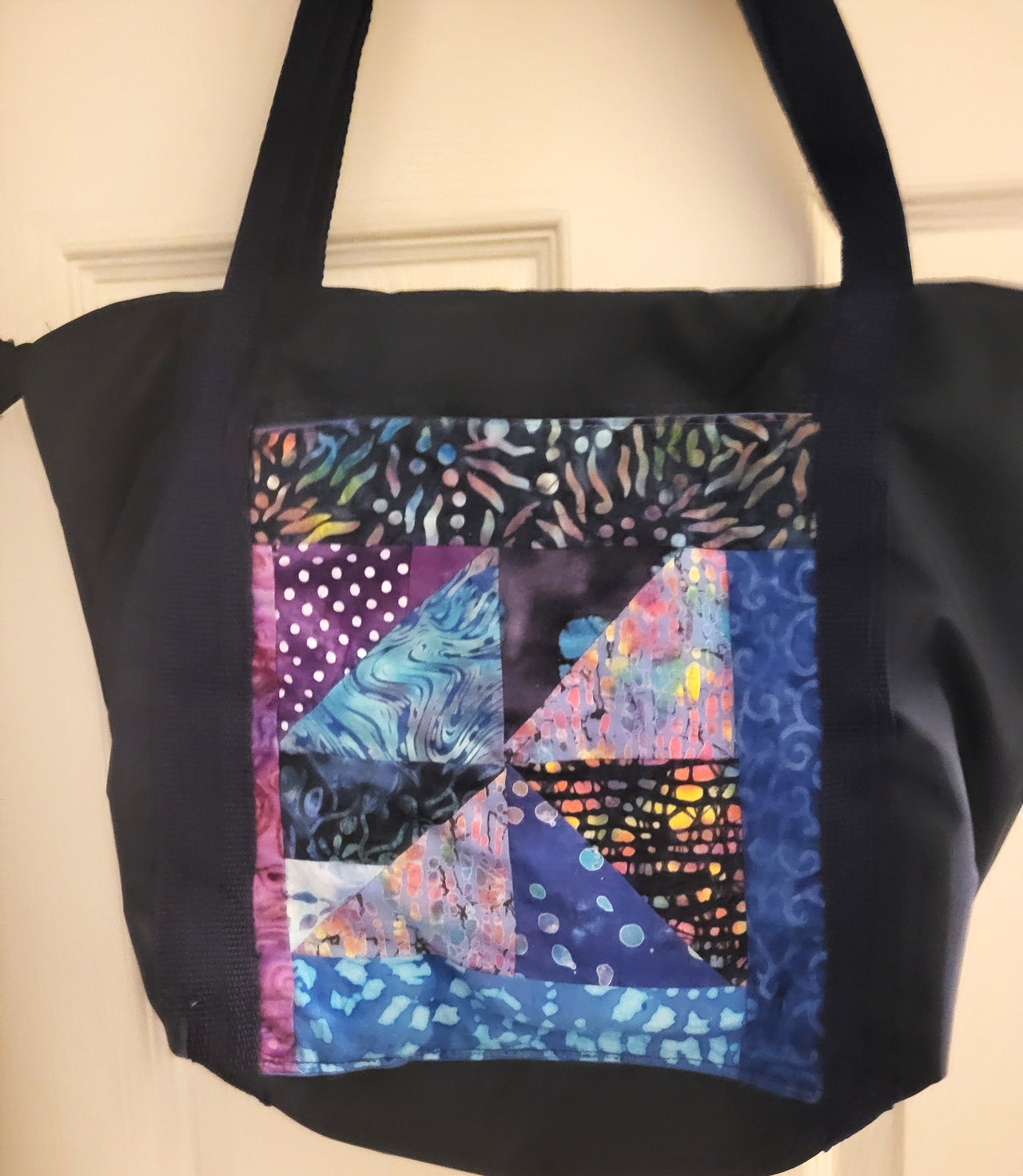 Bohemian Batik pockets navy blue tote bag