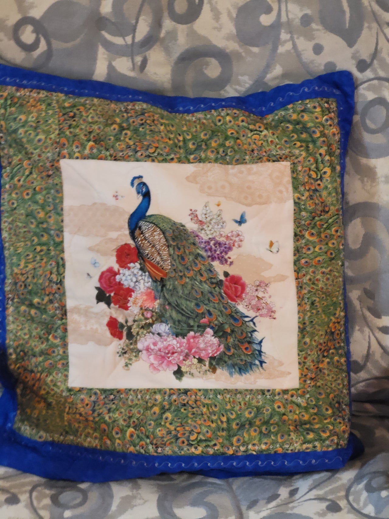 Peacock with Peacock feathers pillow cover