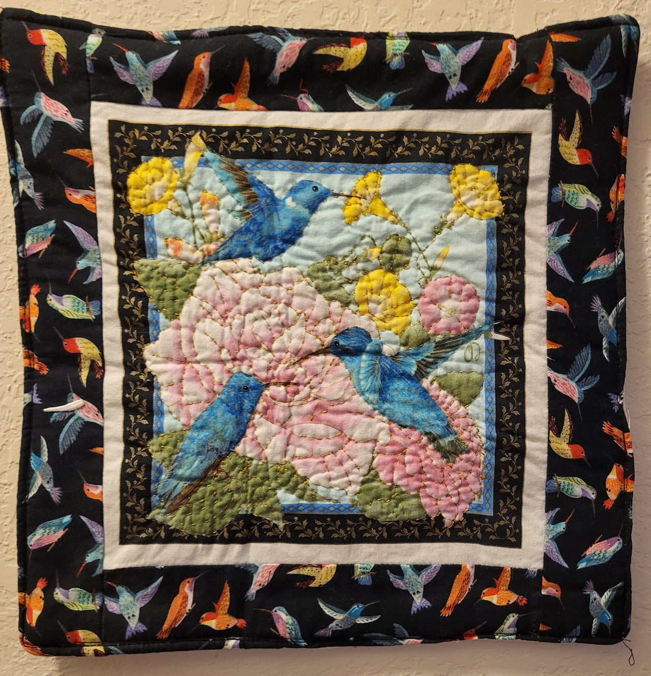 Humming birds hand quilted small wall hanging