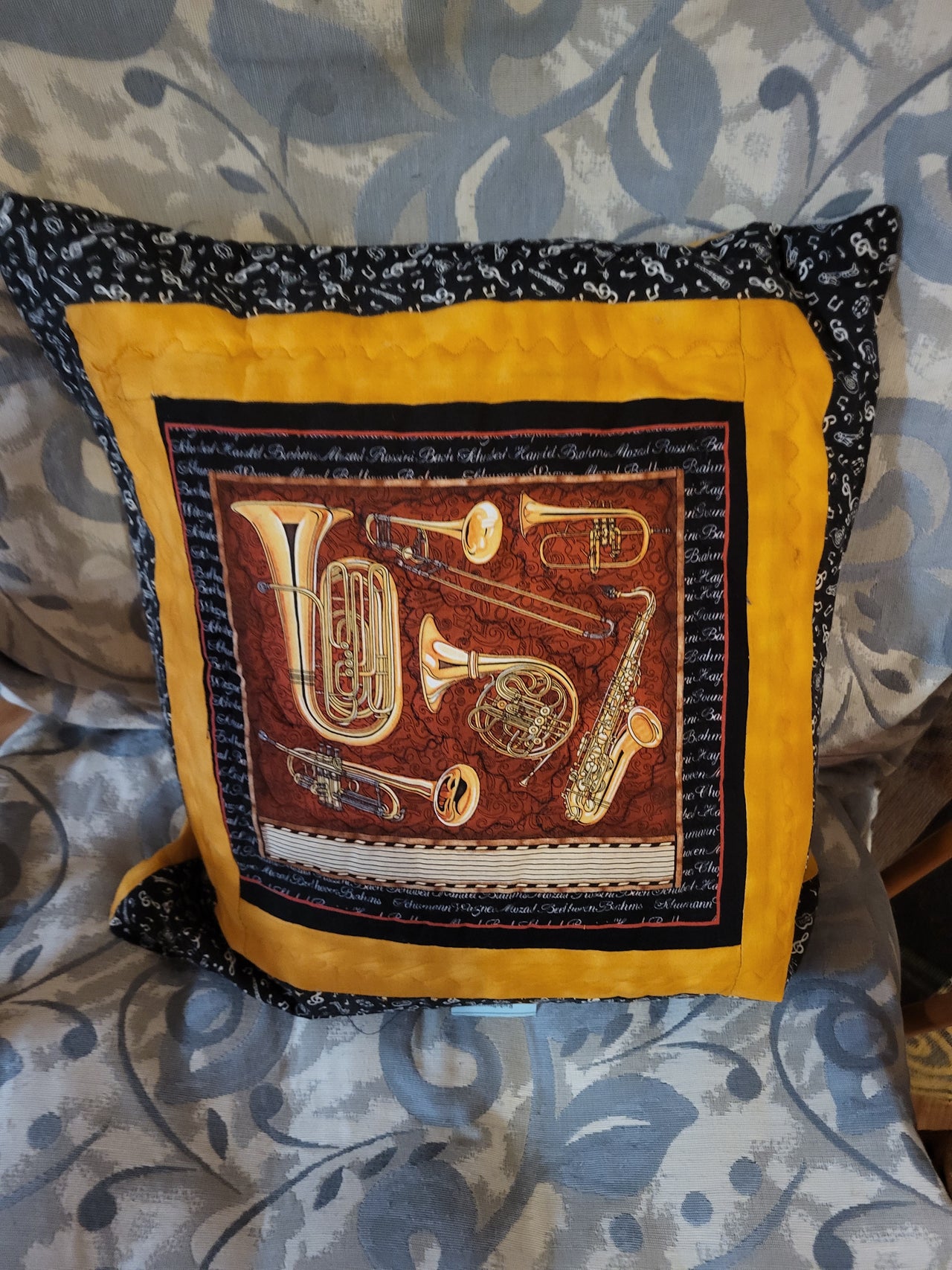 Brass Jazz instruments quilted pillow cover musical instruments music lovers