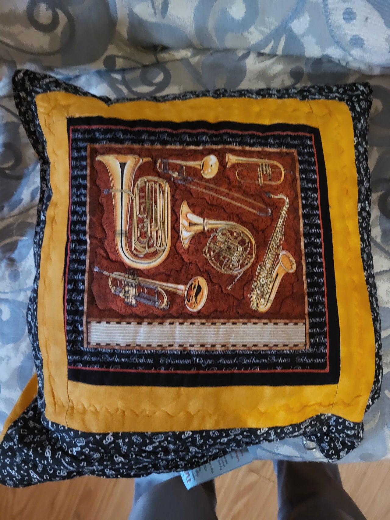Brass Jazz instruments quilted pillow cover musical instruments music lovers