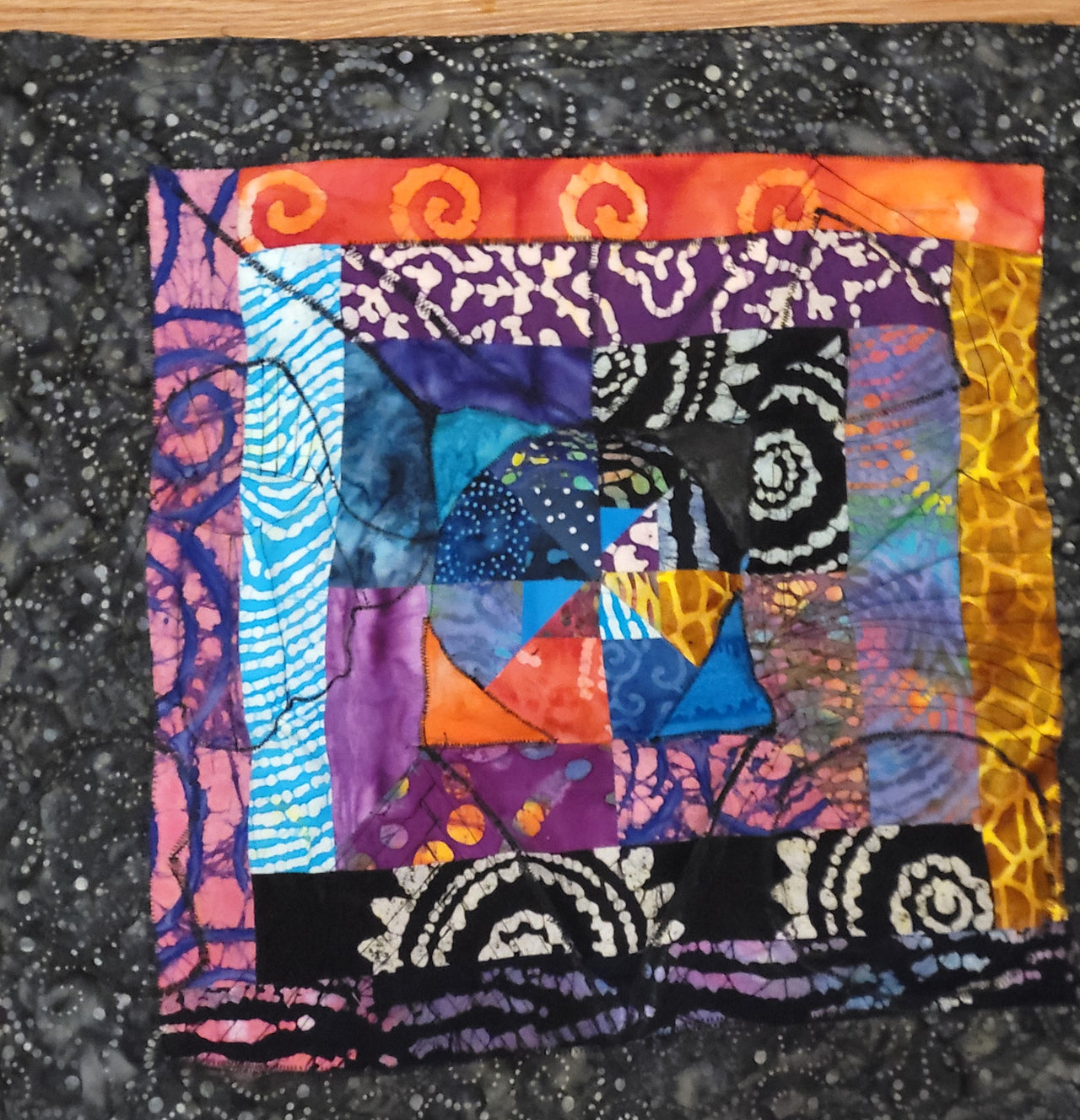 Bohemian Vibrant Batik Trapunto geometric wall hanging