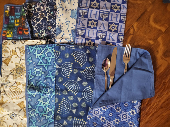 handmade Judaica Hanukkah cloth napkins