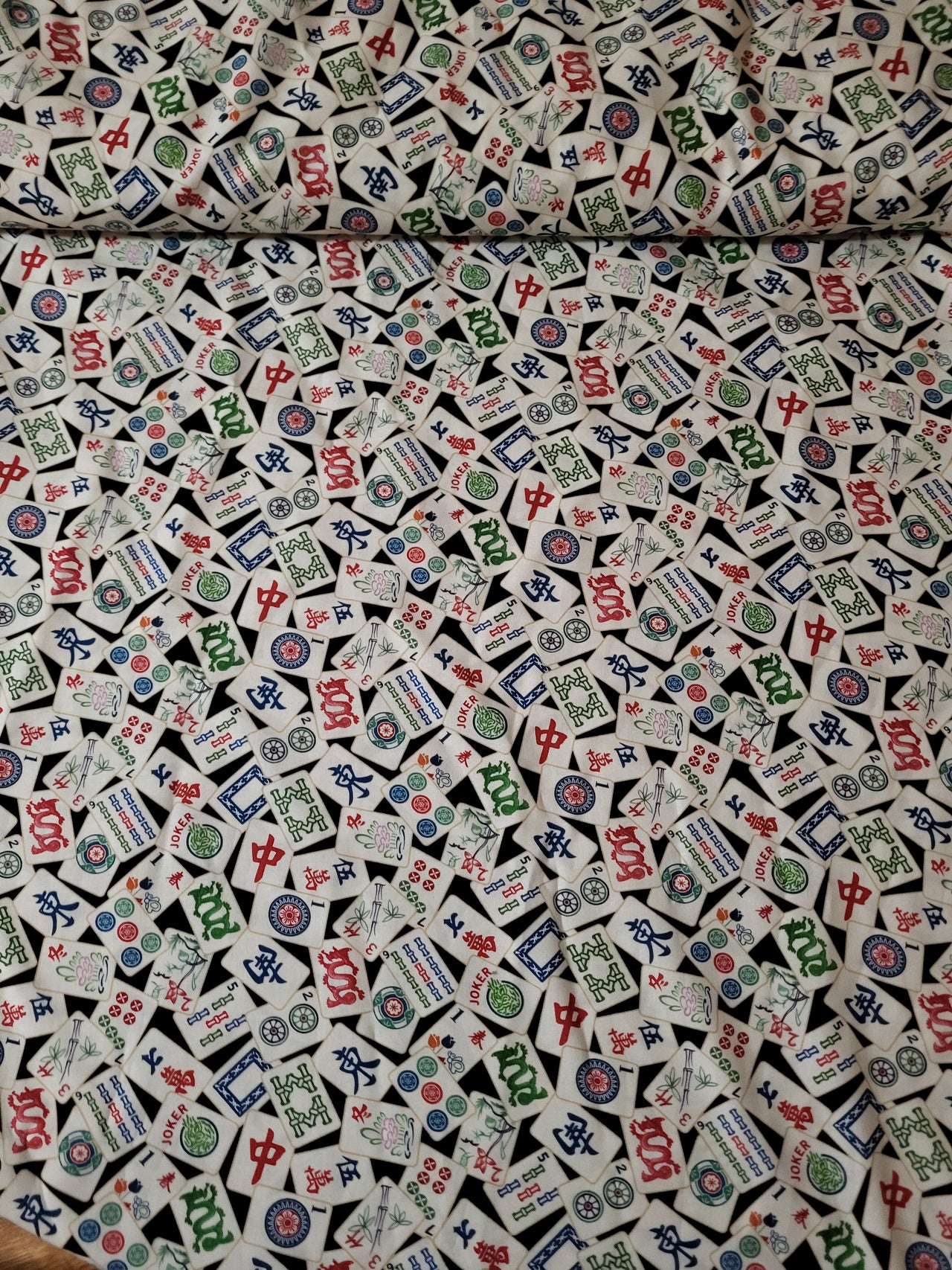 Mahjongg cotton sew quilt fabric .97 yard Chinese tile game Mah Jong