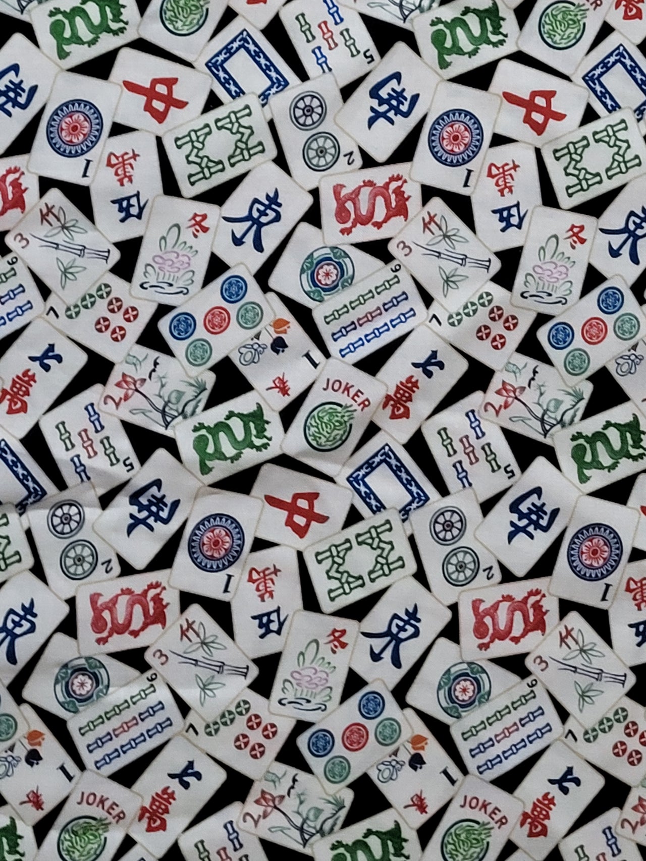 Mahjongg cotton sew quilt fabric .97 yard Chinese tile game Mah Jong