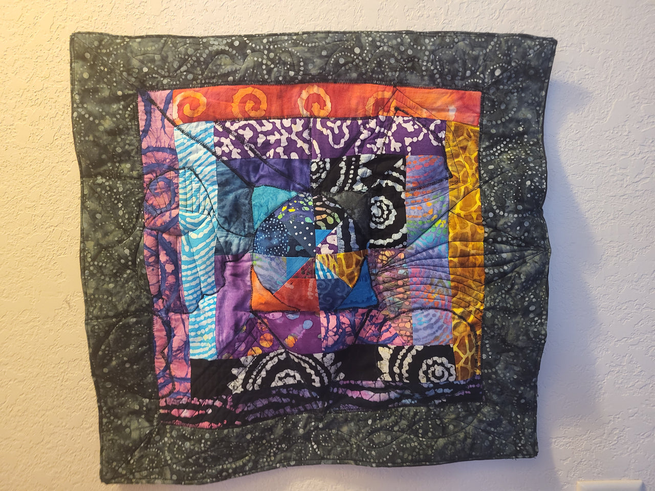 Bohemian Vibrant Batik Trapunto geometric wall hanging