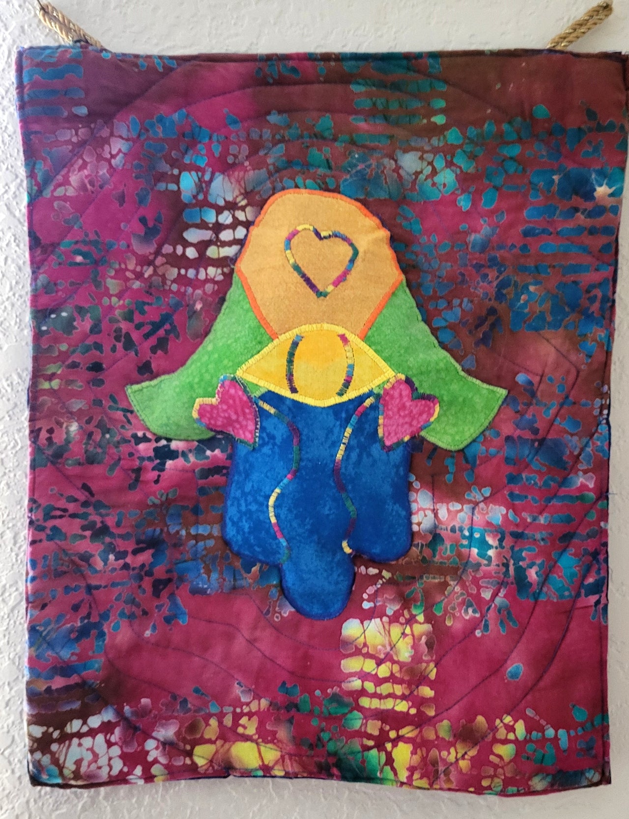 Hand of G-d Batik evil eye quilted wall hanging