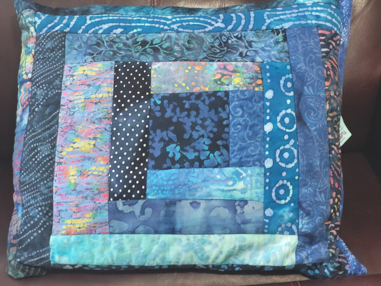 Bohemian Batik blues fancy quilted large pillow cover