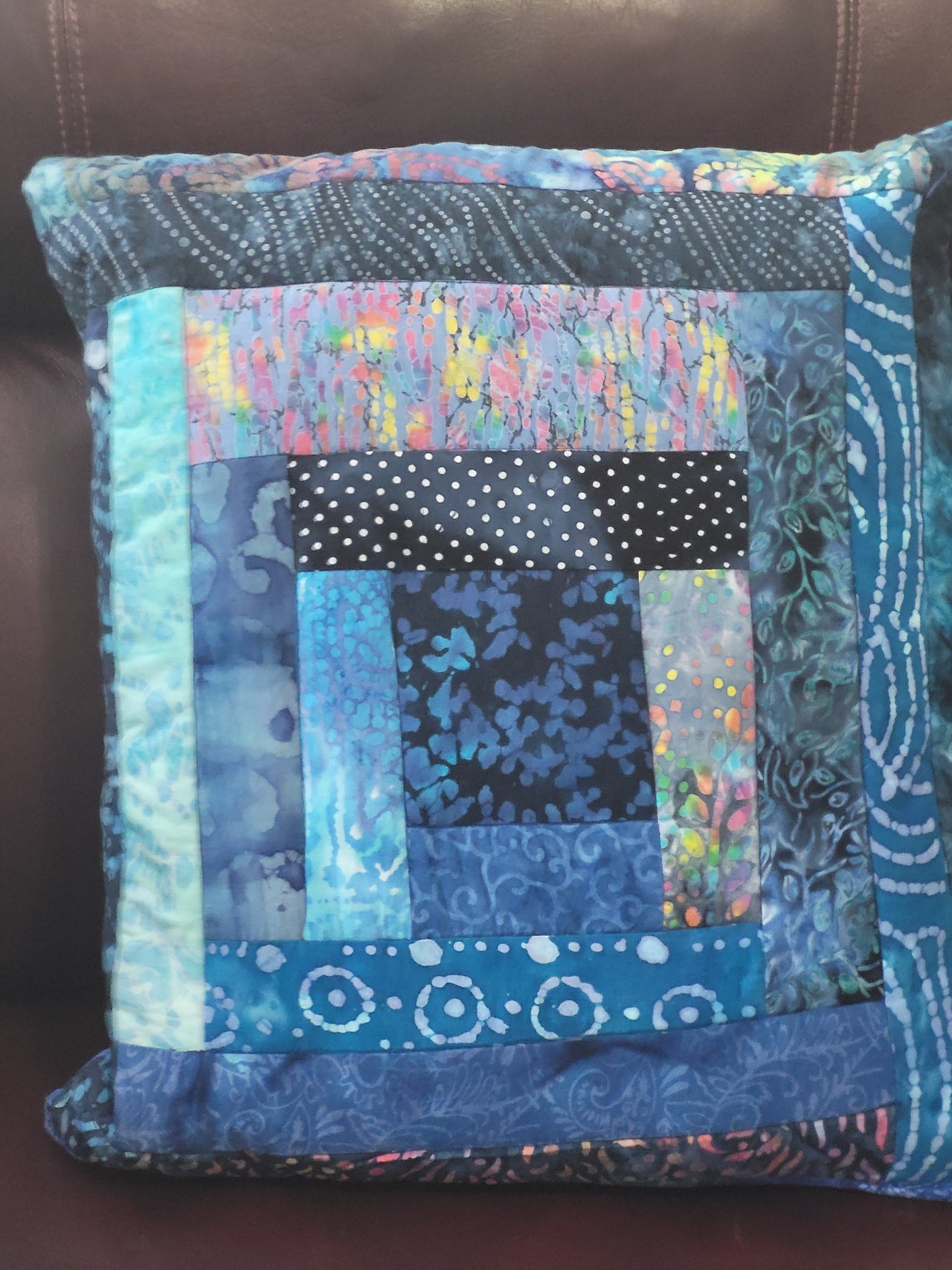 Bohemian Batik blues fancy quilted large pillow cover