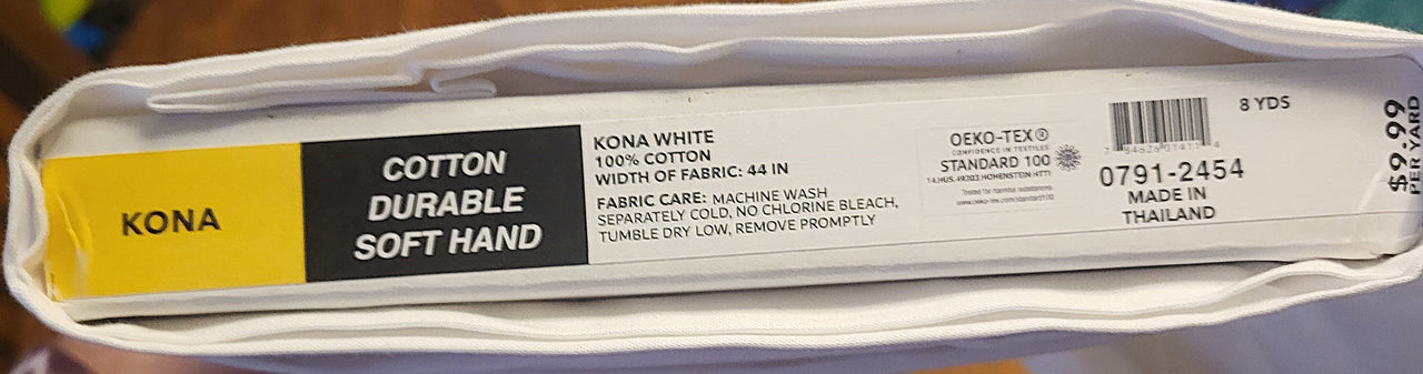 Kona cotton fabric White by the half yard x 44" w