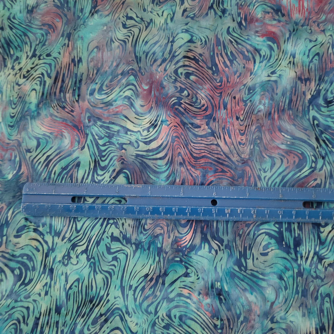 Batik turquoise blue purple pink cotton sew quilt fabric bhy x 44" swirly design