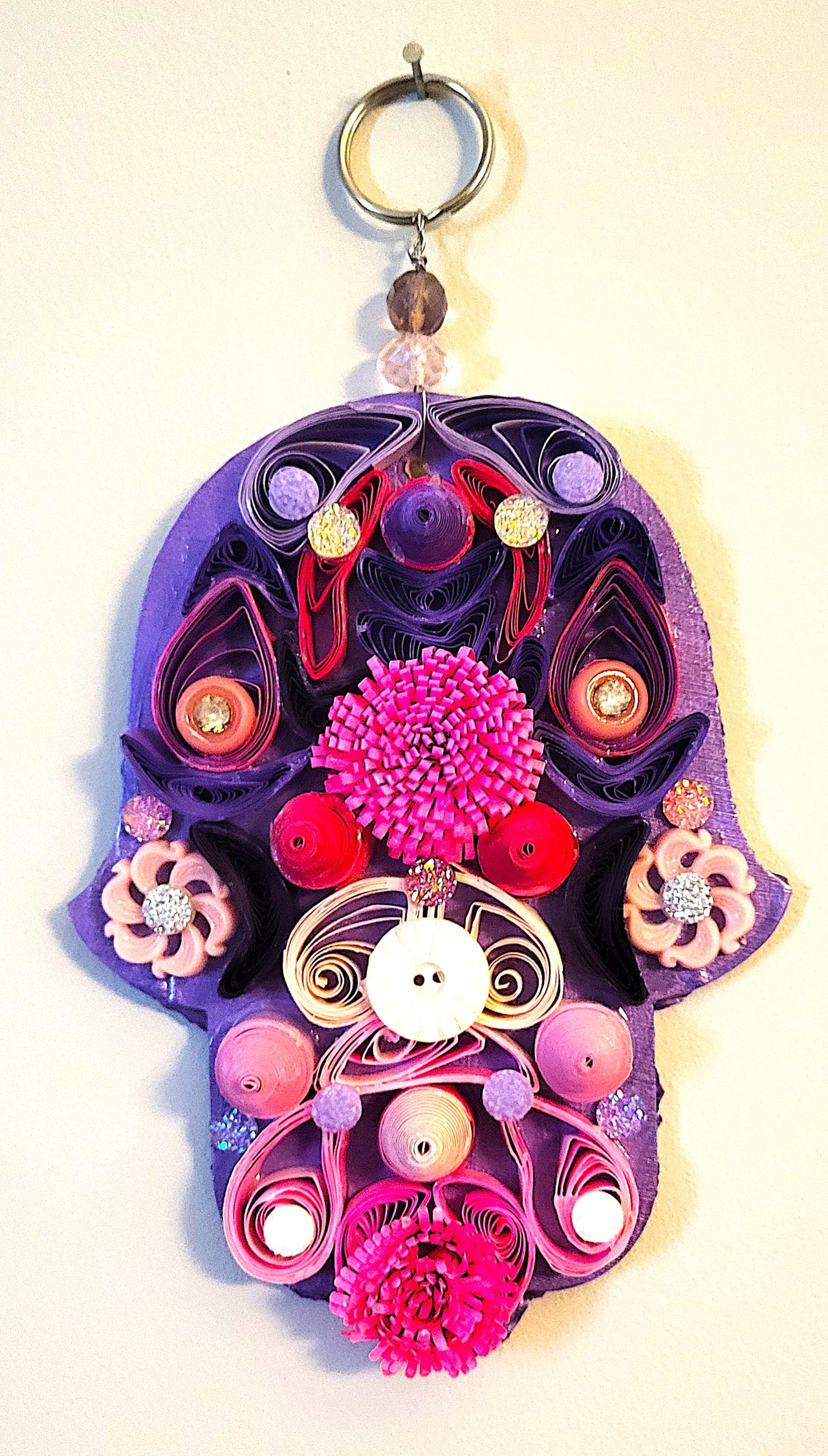 Mixed media quilling pink purple small hamsa