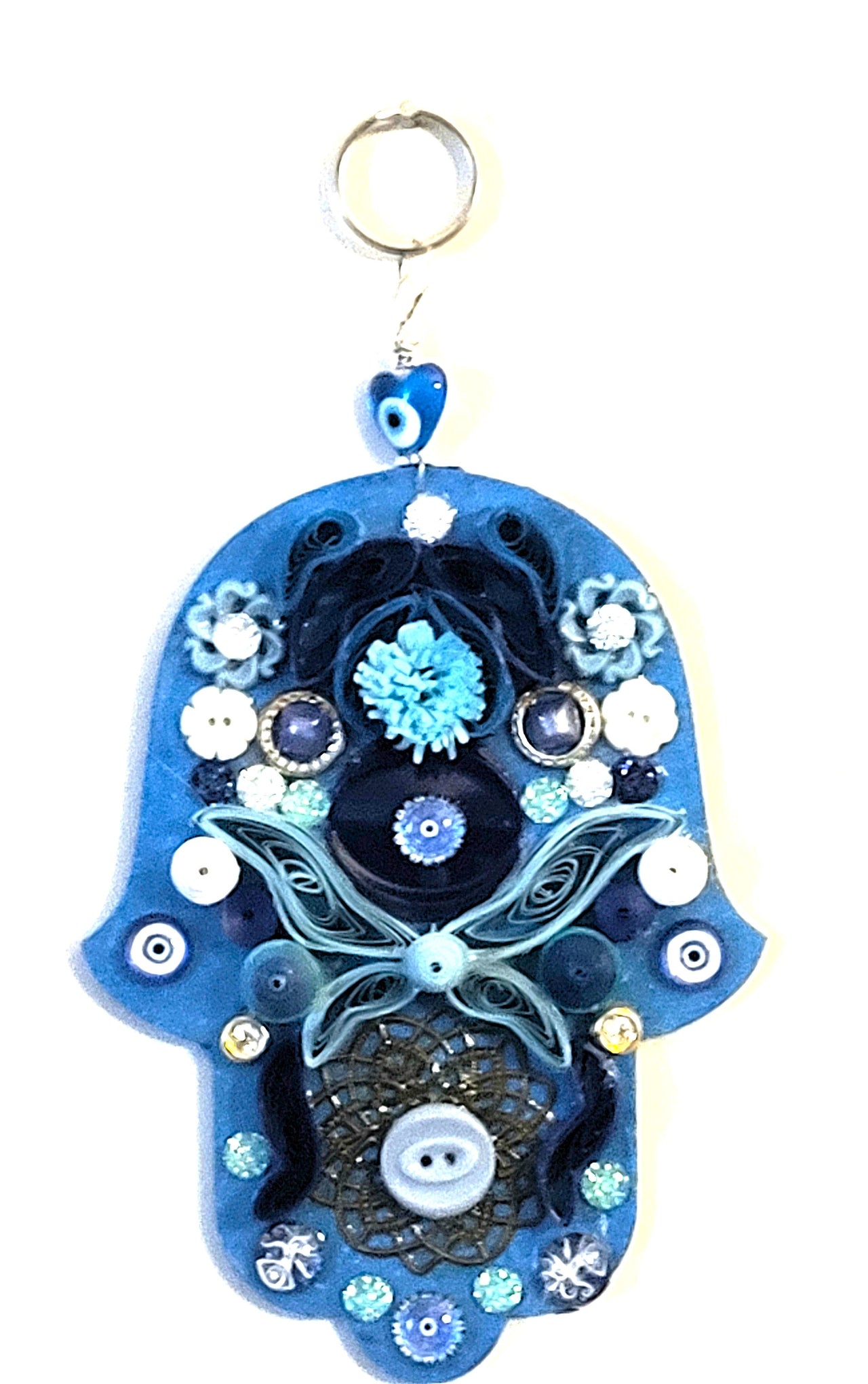Mixed media quilling blue small hamsa