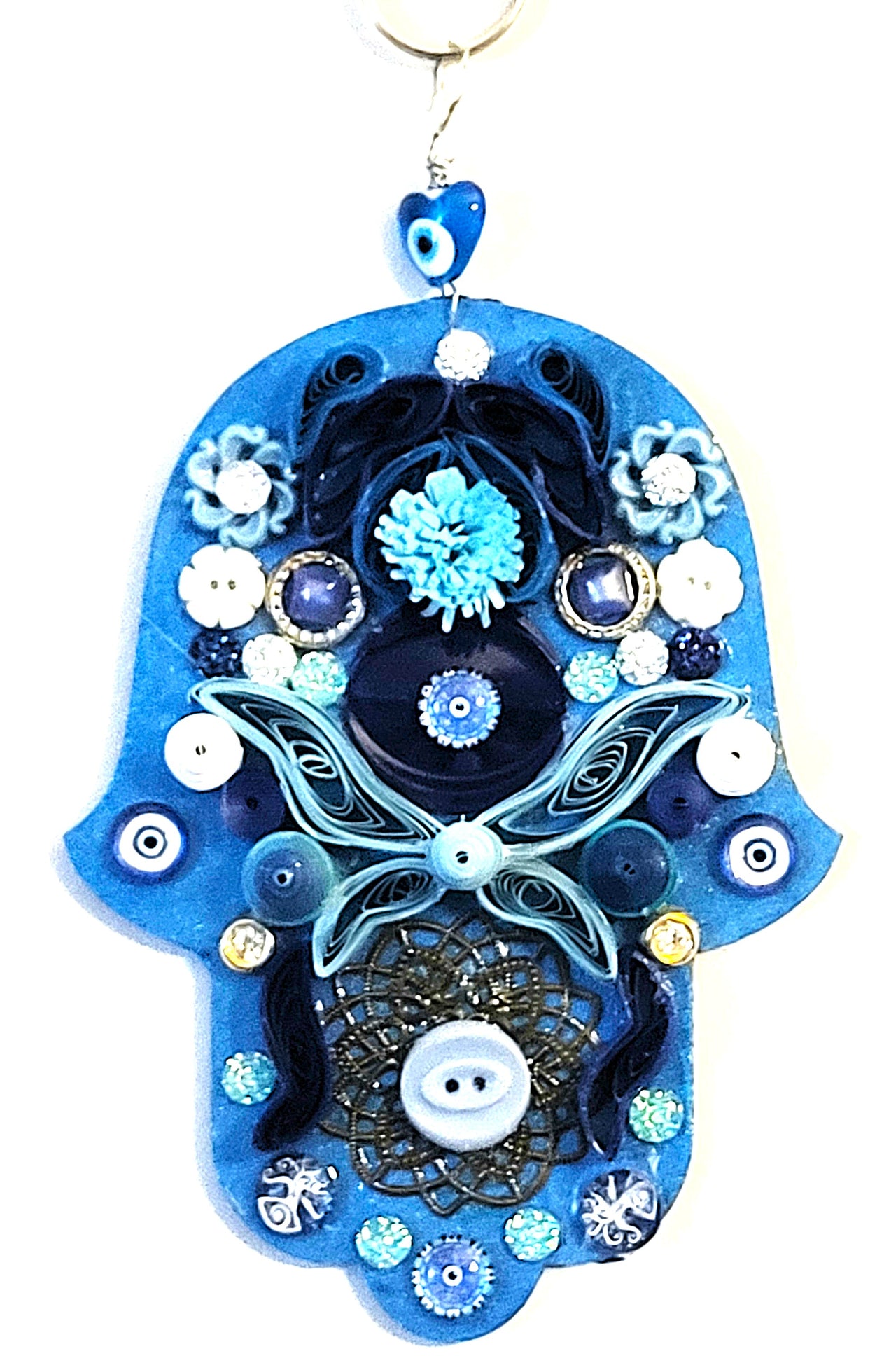 Mixed media quilling blue small hamsa