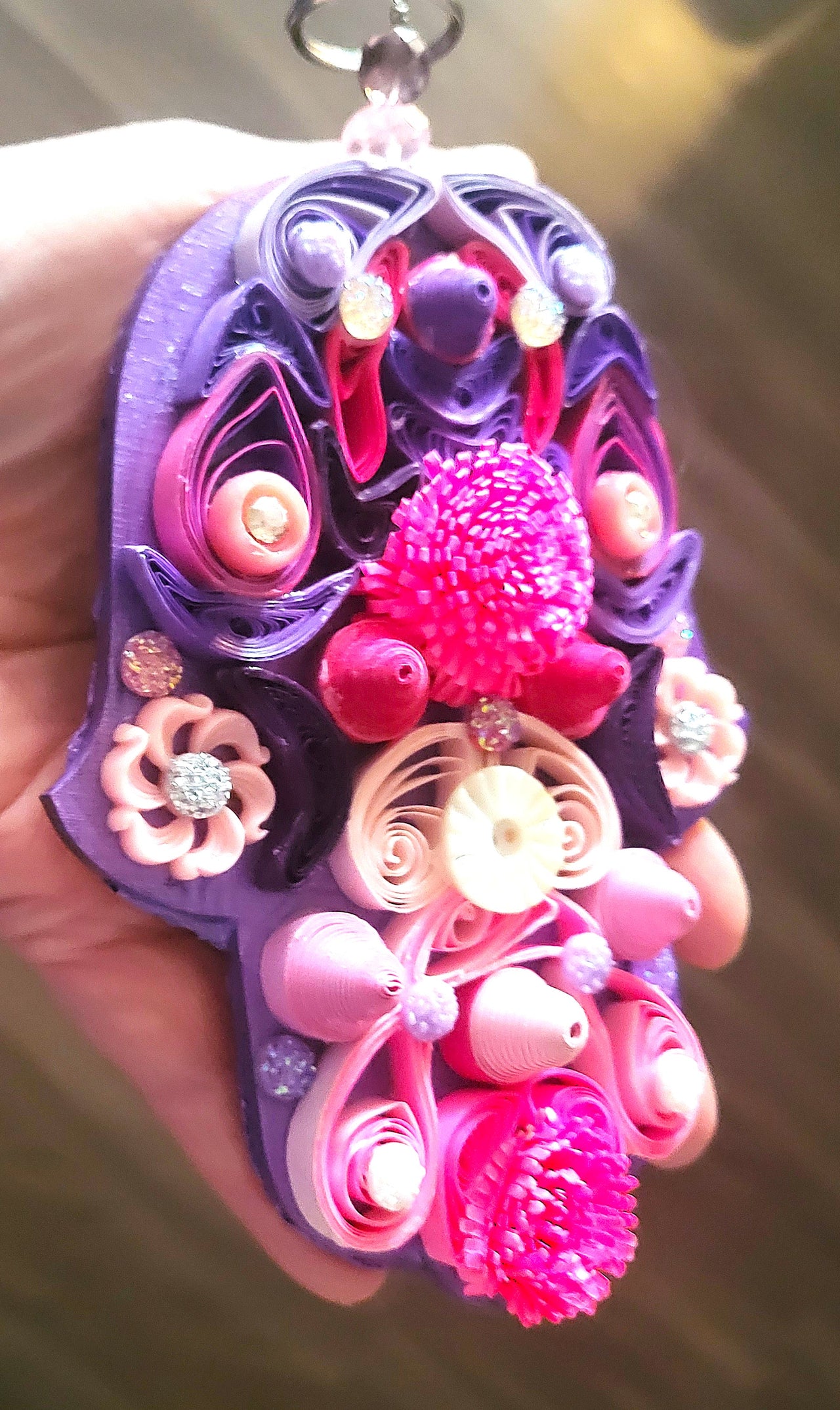 Mixed media quilling pink purple small hamsa