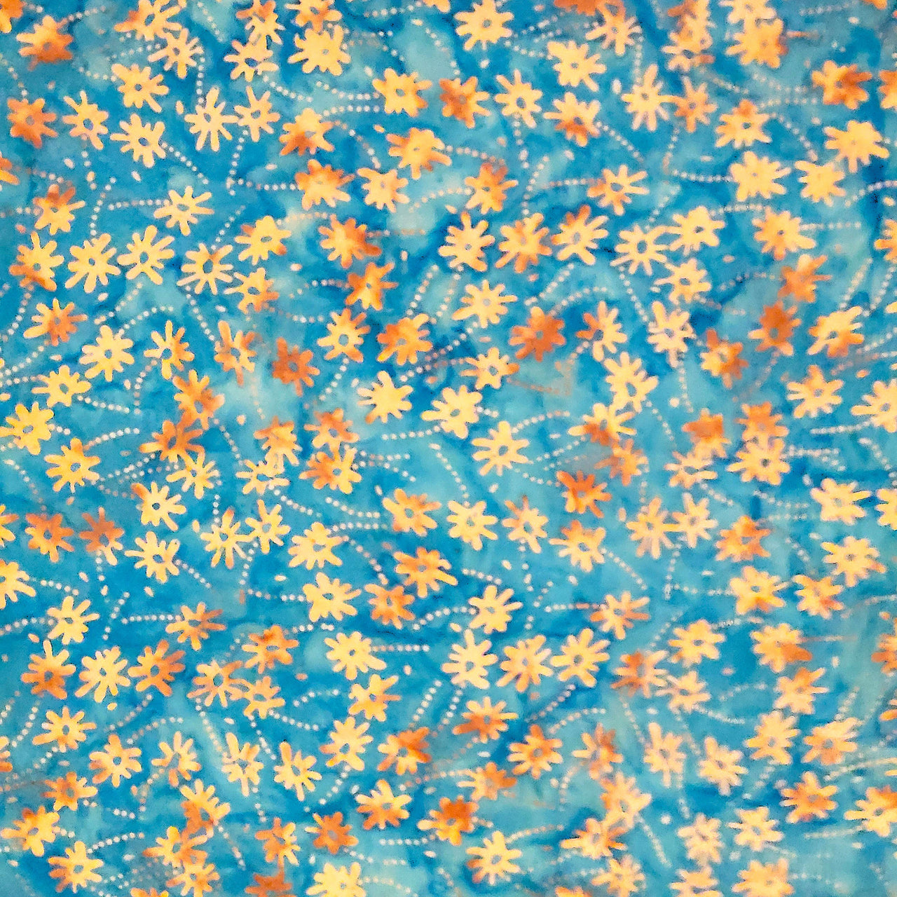 Batik turquoise gold tan yellow cotton quilting fabric bhy x 46" flower star fish