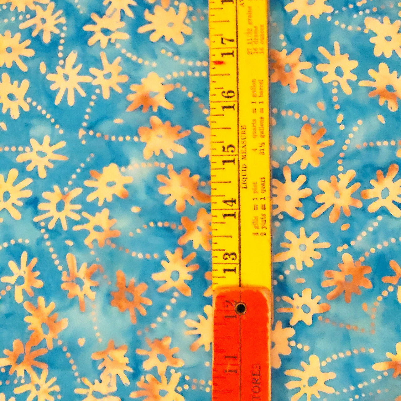 Batik turquoise gold tan yellow cotton quilting fabric bhy x 46" flower star fish