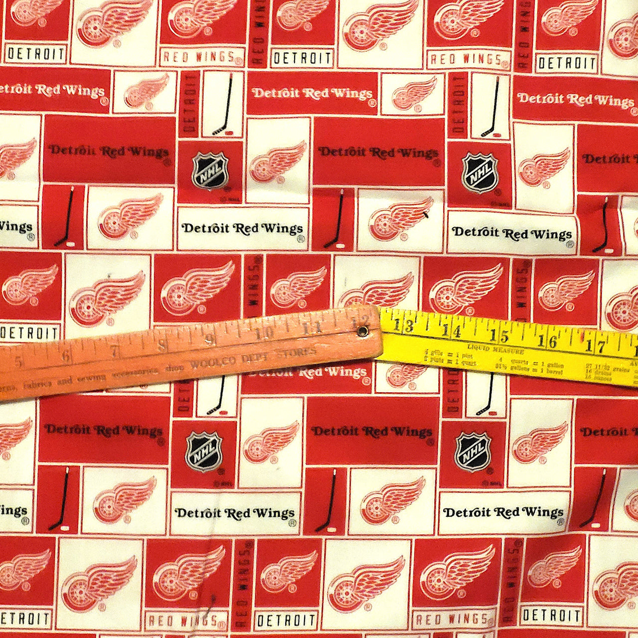 NHL Detroit Red Wings cotton sewing quilting fabric by half yard x 44" red white